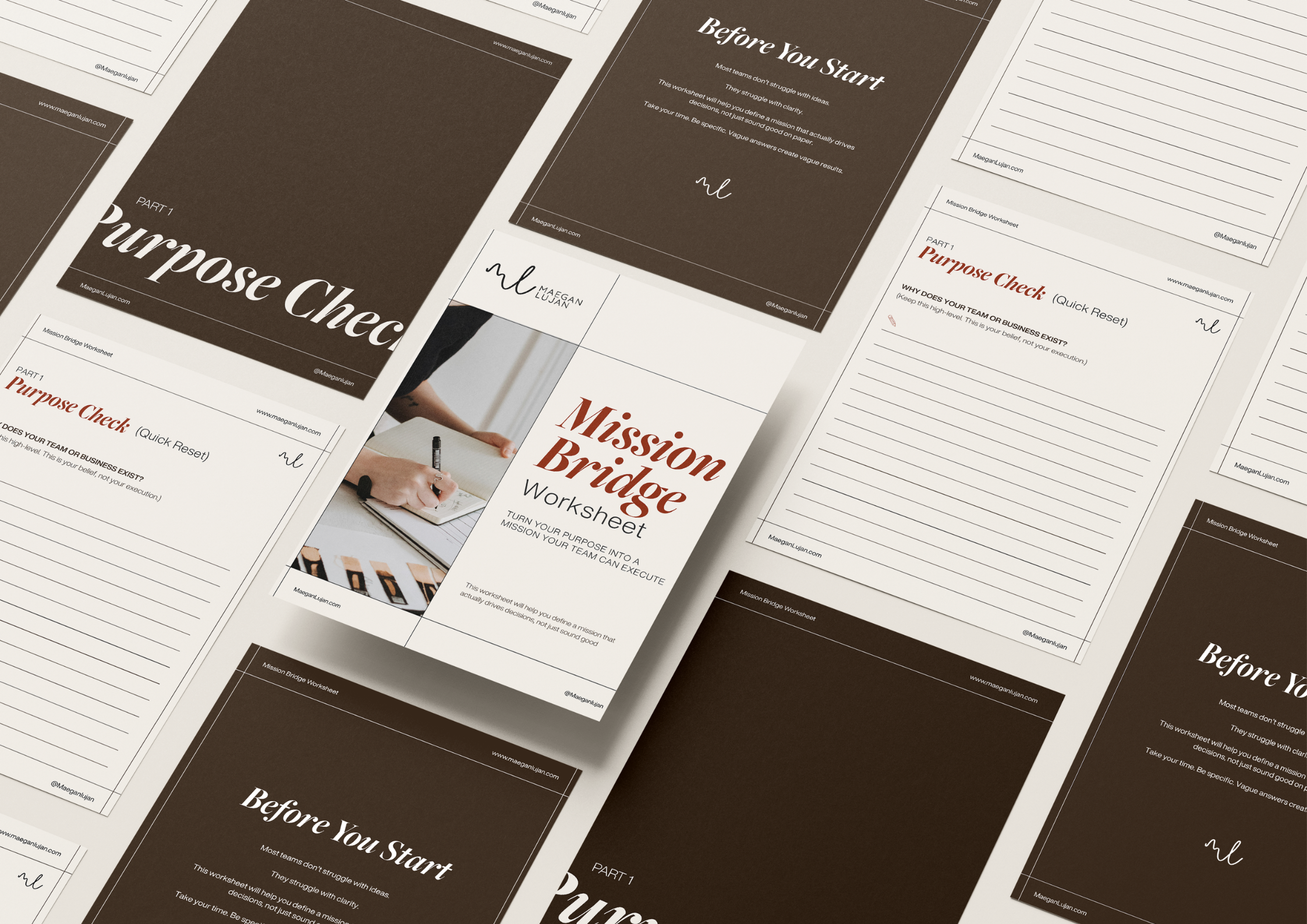 Collection of worksheets and checklists with titles on a white background