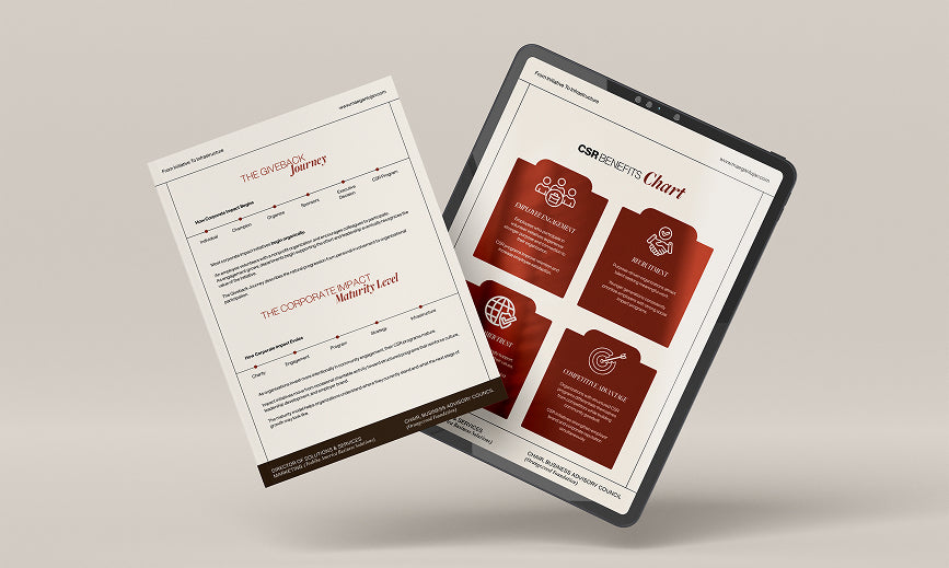Two documents on a light gray background, one resembling a menu and the other a chart.